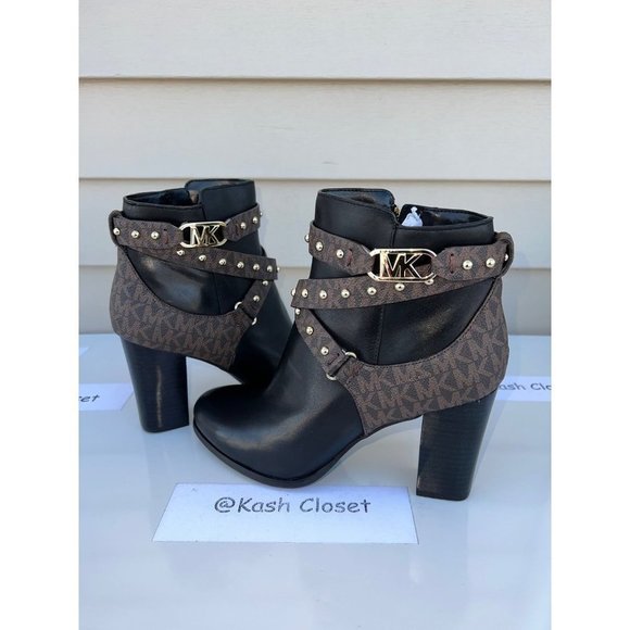 Michael Kors Kincaid Studded Logo Ankle Boot Black Brown Multi - Picture 2 of 11